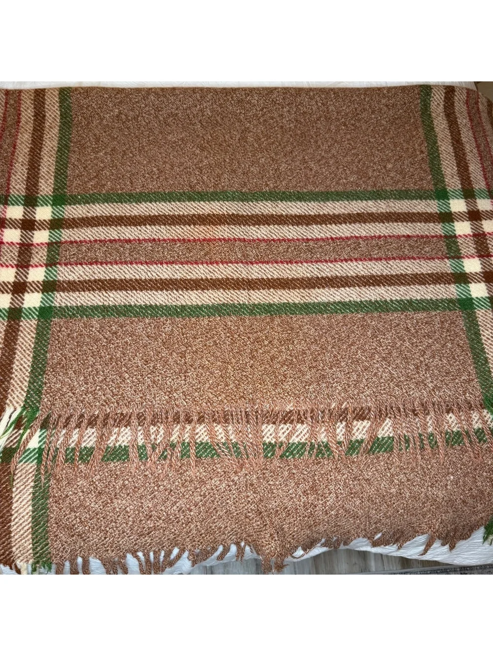 Vtg Horner Brothers Woolen Mills All Wool Brown Plaid Blanket 56”x52”